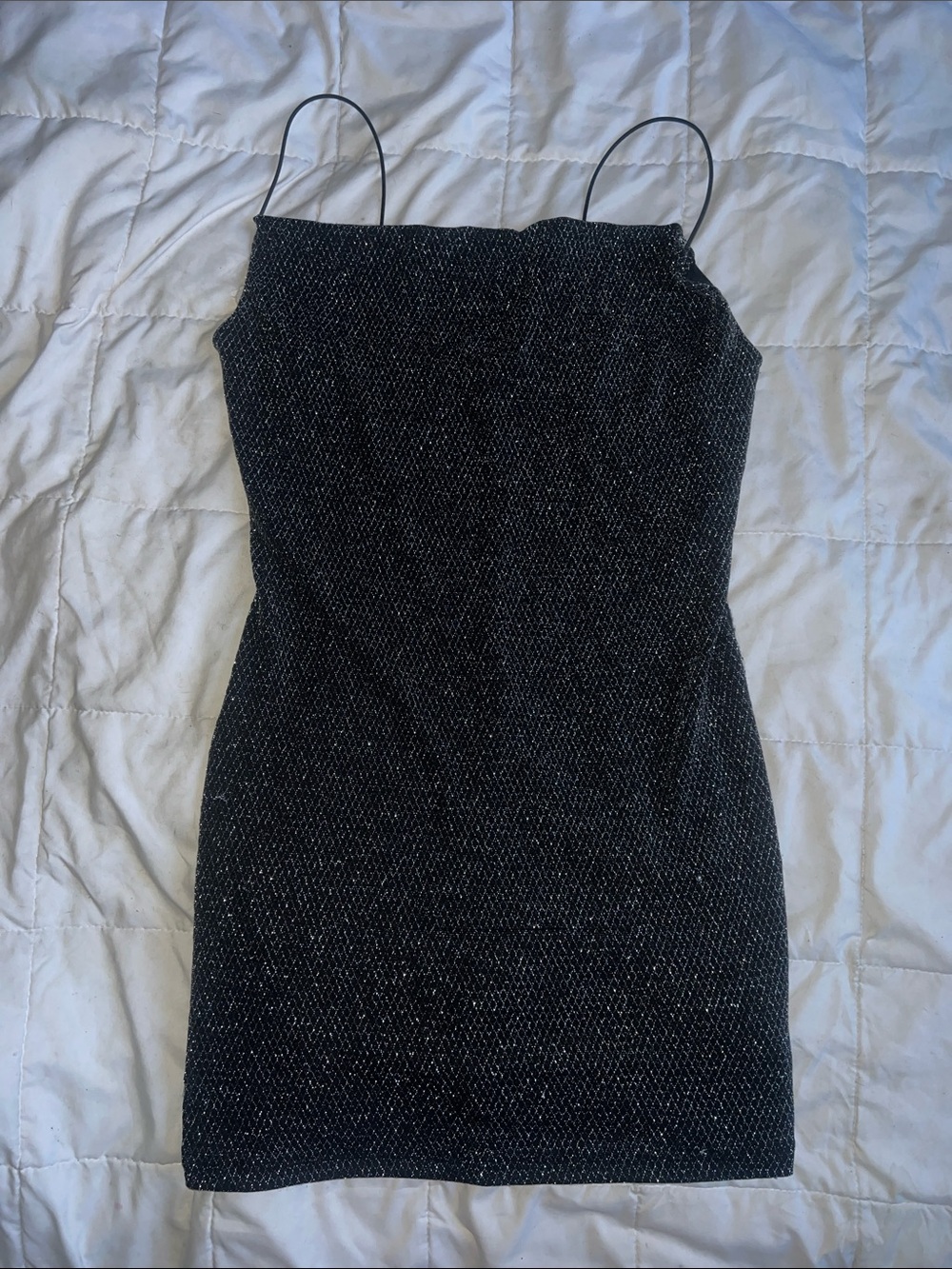 POPULAR BASICS BLACK SPARKLE SPAGHETTI STRAP MINI DRESS